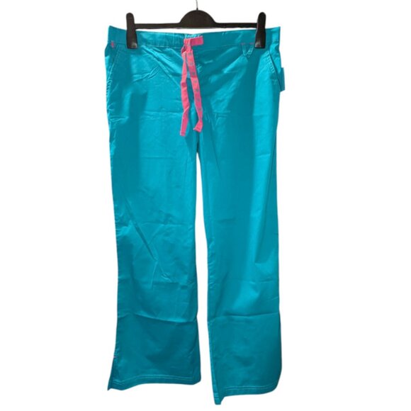 NEW MC2 MED COUTURE Real Teal Skyler Flared Leg Elastic Drawstring Scrub Pants - Picture 2 of 3